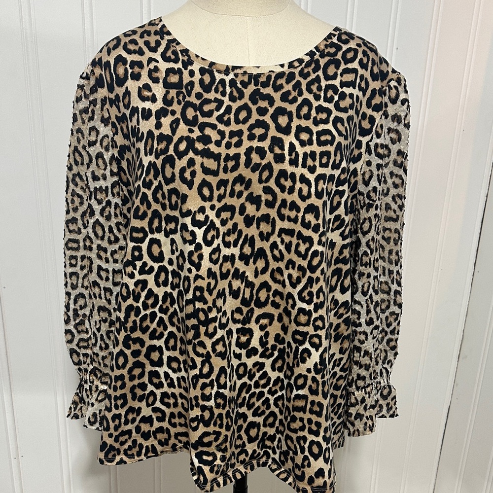Chico's Animal Print Blouse - Black and Tan Size XXL